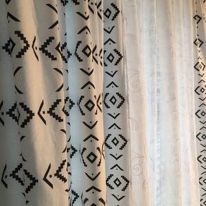 Crisp Black and White Southwestern Design Valances or Curtains, Window treatments for Home image 5