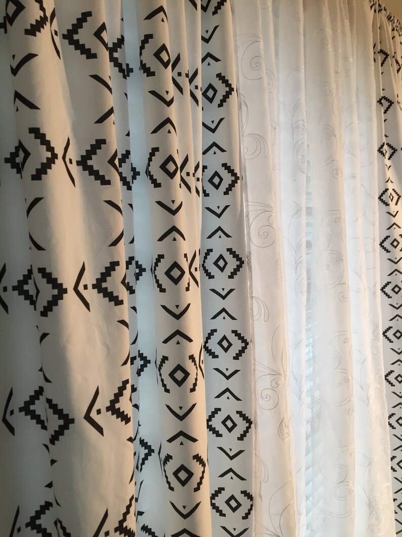 Crisp Black and White Southwestern Design Valances or Curtains, Window treatments for Home image 5