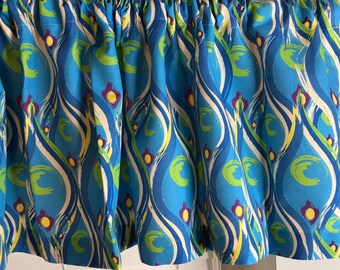 Turquoise Curtain! Royal Turquoise, Yellow Blue Valance for Kitchen or Dining, A Splash of Yellow, Cream & Green, Peacock Valance!