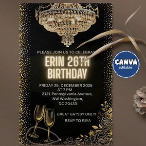 Roaring 1920 invitation template, Gatsby Invitation, 1920s Invite, Gatsby Birthday Evite
