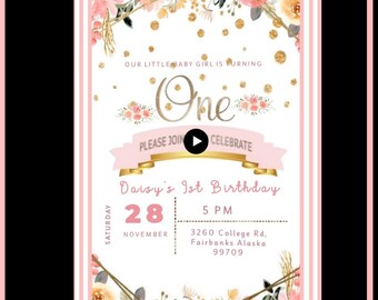 Pink Gold Luxury Floral Birthday Invitation Video | Elegant Animated Invite | Digital Party Invite