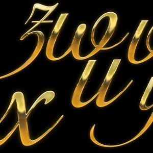 May include: Gold-colored, cursive letters Z, W, O, X, U, and Y on a black background. The letters have a shiny, metallic appearance, suggesting a luxurious or elegant theme. The image is suitable for design elements or decorative purposes.
