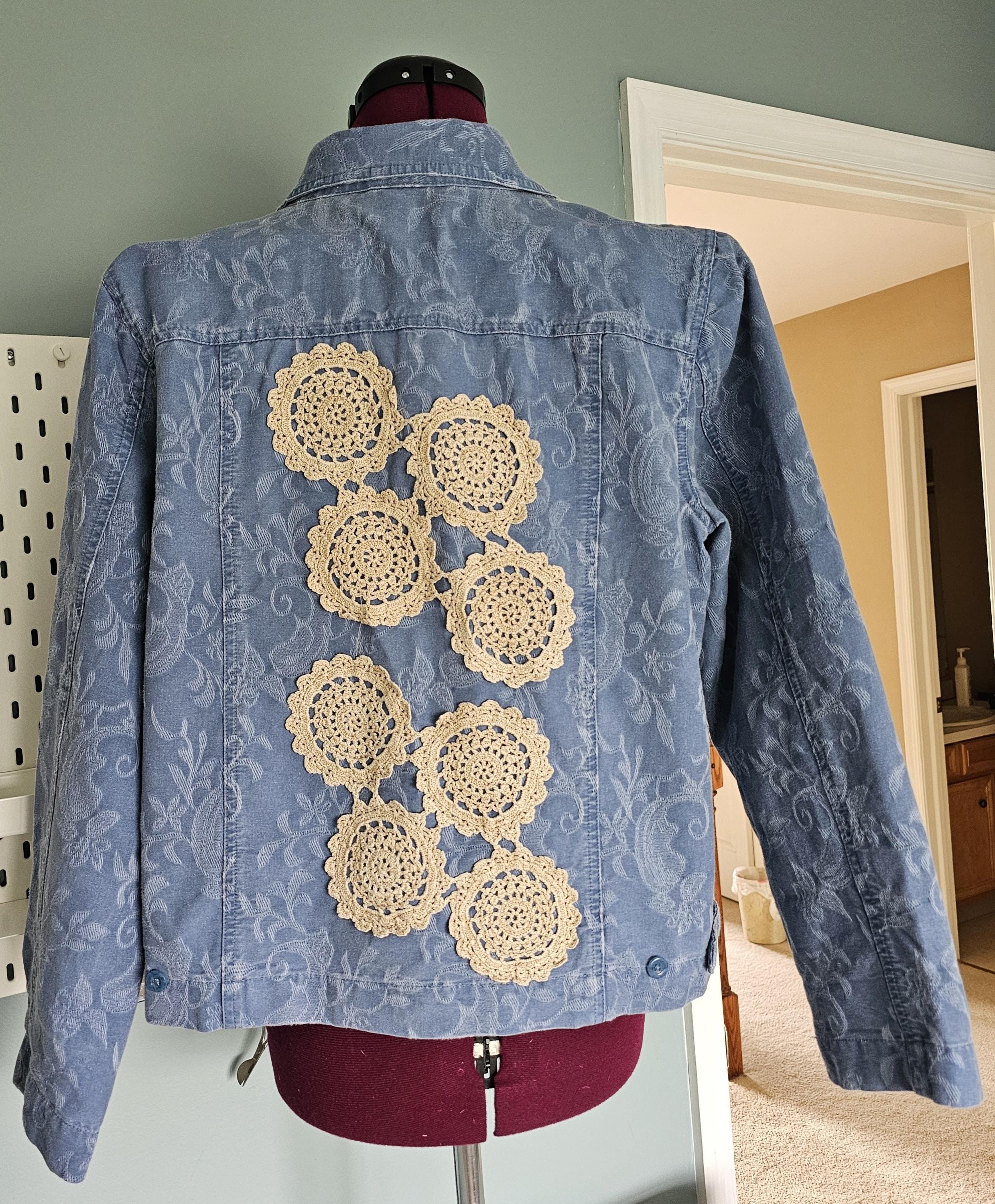 Doiley Jacket Upcycled Denim Jacket Women | Vintage Doily Crochet Embellished Boho ...