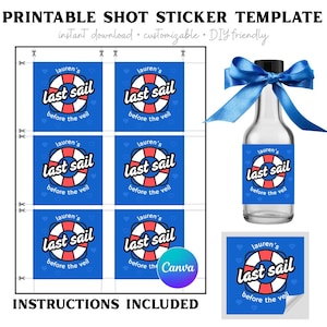 Shot Bottle Sticker Canva Template for Bachelorette Shooter Nip