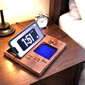 Personalized Walnut Phone Charging Station, Nightstand Organizer