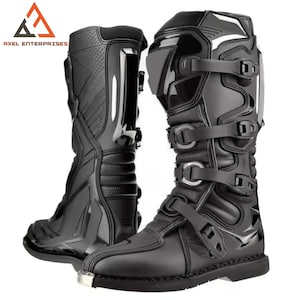 Handmade Black Cowhide Leather Motorcycle Boots: Racing Biker Style