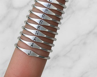 Personalized Initial Stacking Rings – Sterling Silver Letter Ring Custom Monogram Minimalist Gift – Dainty Skinny Band  Bridesmaid Jewellery
