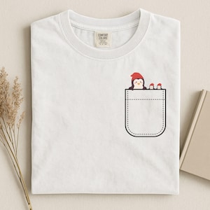 Cute Penguin T Shirt Pocket Peek Christmas Holiday Winter Graphic Comfort Colors Tee