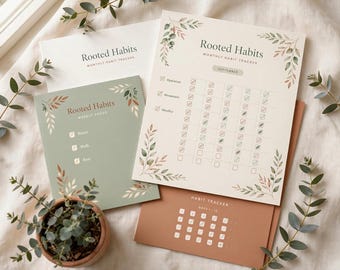 ADHD Habit Tracker Printable, Botanical Habit Tracker 12 Month Undated, Monthly Tracker PDF, Digital Download