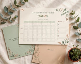ADHD Meal Planner Printable, Decision Fatigue Dinner Planner, Grocery List PDF, Low Decision Meal Plan
