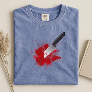 Scary Halloween T Shirt Bloody Knife Graphic Horror Comfort Colors Tee