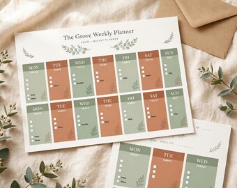 ADHD Weekly Planner Printable Undated, ADHD Week at a Glance, Weekly Reset Planner, Digital Download, The Grove Collection