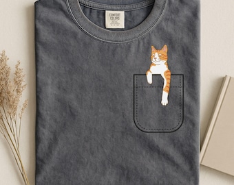 Orange Tabby Cat T-Shirt: Comfort Colors Pocket Peek Tee