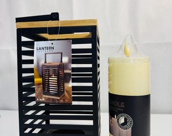 Modern Decorative Lantern with LED Candle – Wooden & Metal Indoor/Outdoor Home Decor Light