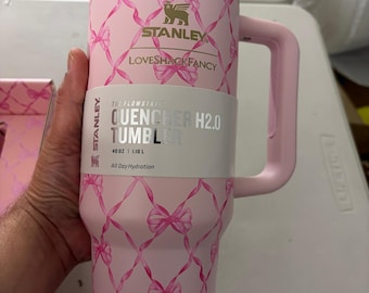 Gobelet fantaisie Stanley X LoveShack, 40 oz. Baby Bow rose menthe poivrée limitée