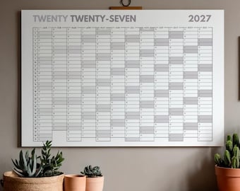 Calendario de pared 2027 de un vistazo, planificador imprimible grande, planificador anual, planificador 2027, descarga en PDF