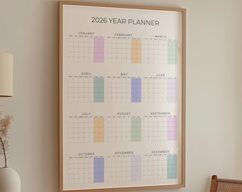 2026 Year at a Glance Wall Calendar, Large Printable Portrait Planner, Yearly Planner, 2026 Year Planner, PDF Download