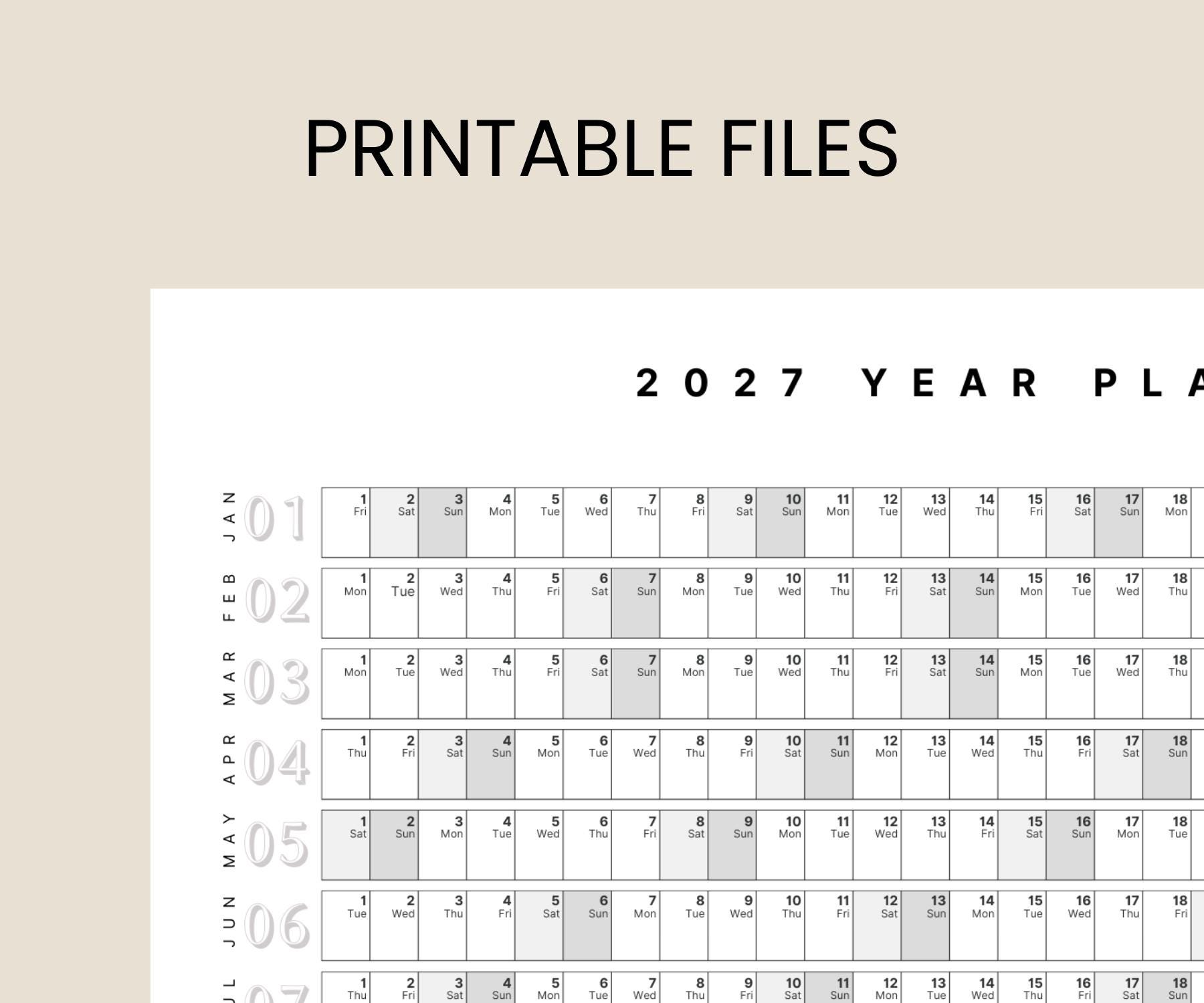 2027 Year Planner Printable, Yearly Planning Calendar, 2027 Calendar ...