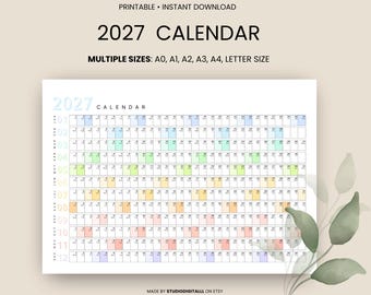 Giant 2027 Wall Calendar | 2027 Wall Planner | Annual Planner | Yearly Planner | Monthly Planner | 2027 Year Planner (Horizontal / Rainbow)