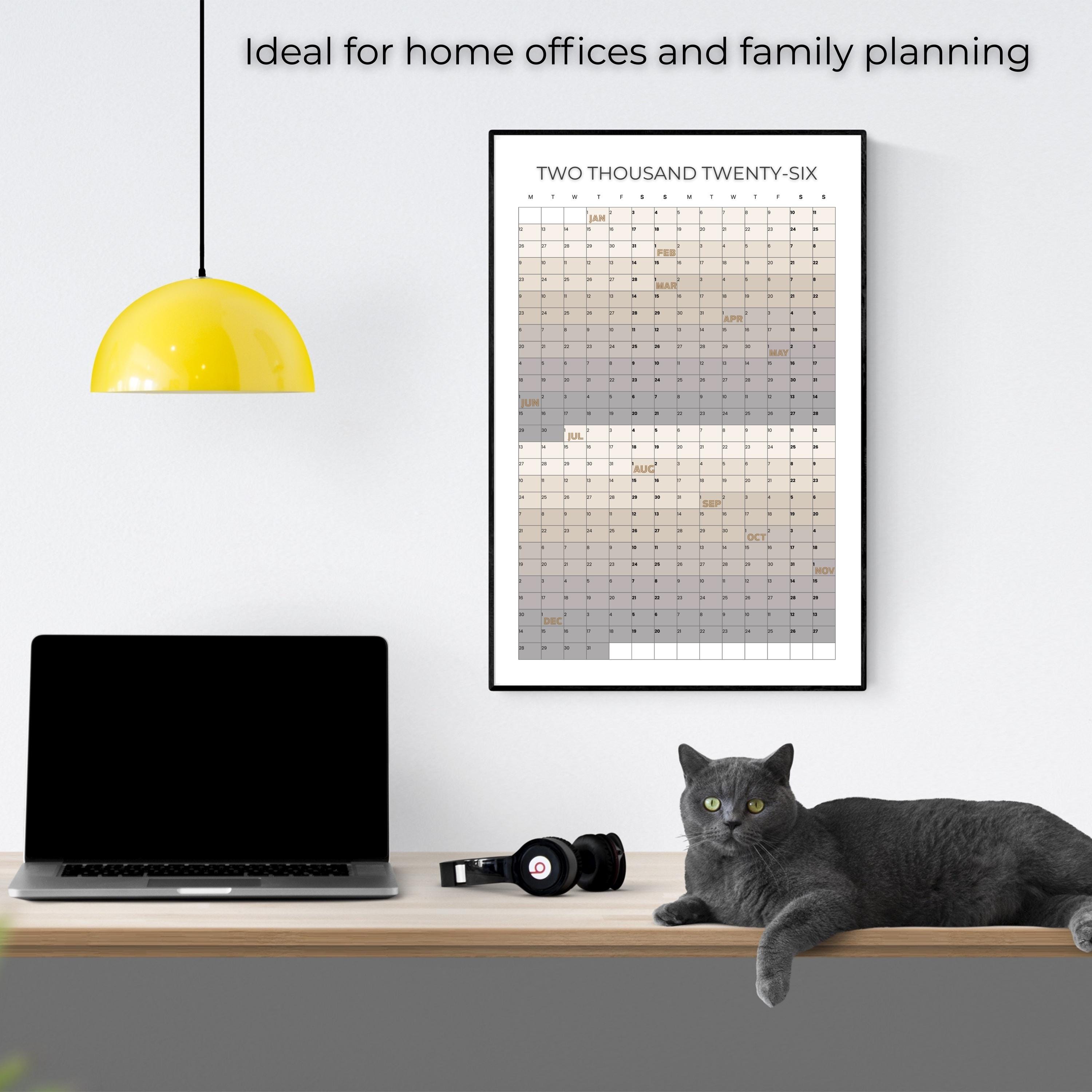 2026 Year at a Glance Wall Calendar, Large Printable Portrait Planner ...