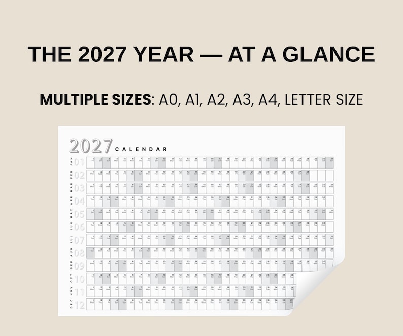2027 Year Planner Printable, Yearly Planning Calendar, Calendar Poster ...