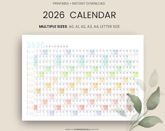 Giant 2026 Wall Calendar | 2026 Wall Planner | Annual Planner | Yearly Planner | Monthly Planner | 2026 Year Planner (Horizontal / Rainbow)