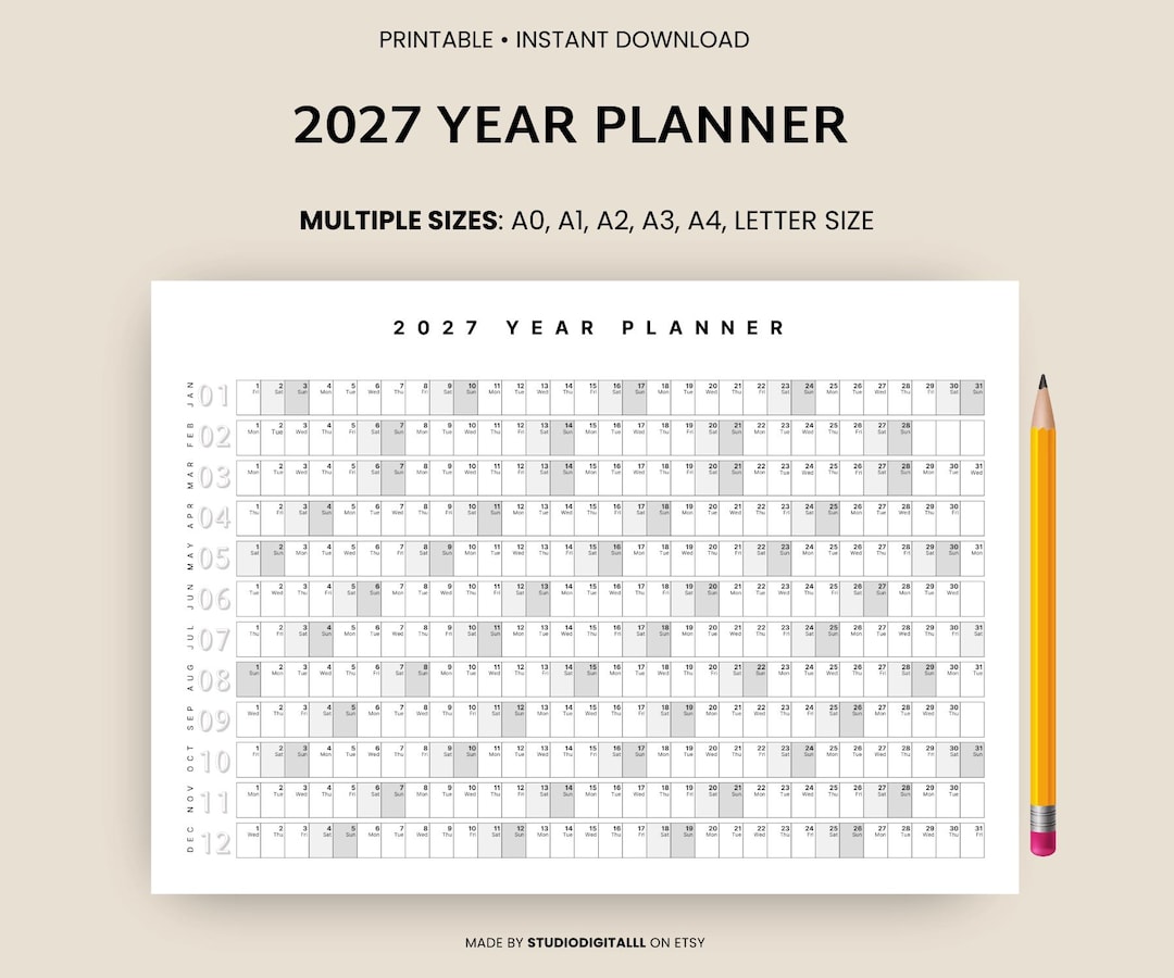 2027 Year Planner Printable, Yearly Planning Calendar, 2027 Calendar ...