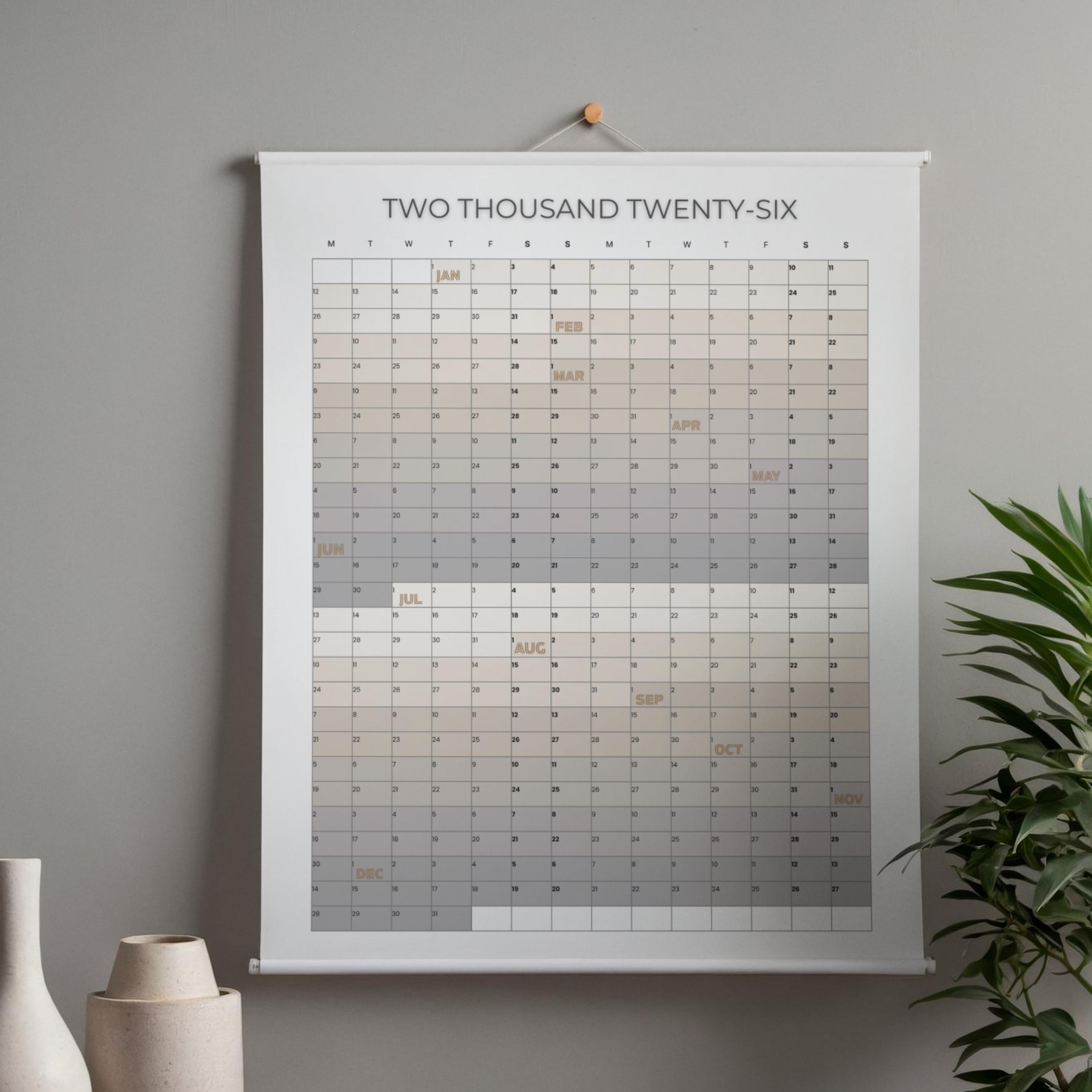 2026 Year at a Glance Wall Calendar, Large Printable Portrait Planner ...