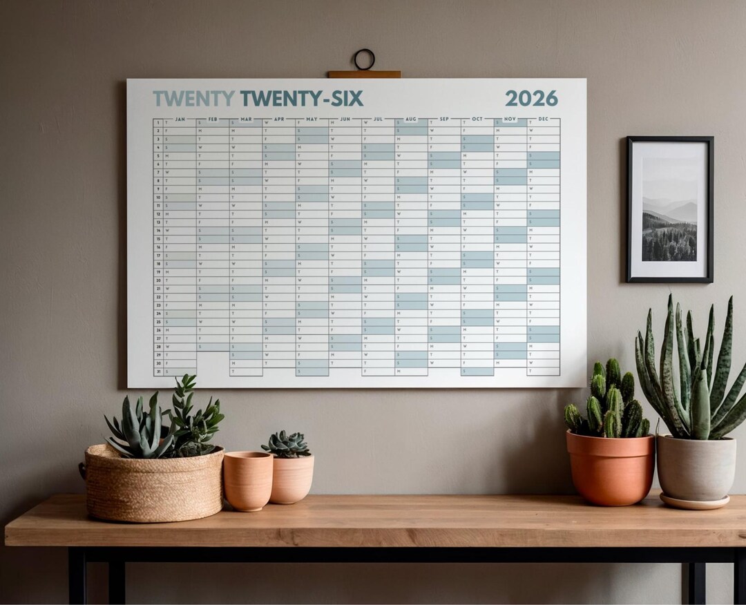 2026 Year at a Glance Wall Calendar, Large Printable Planner, Yearly ...
