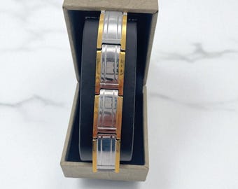 Men’s Stainless Steel Two-Tone Bracelet – Silver and Gold Link Chain | Modern Unisex Jewelry Gift