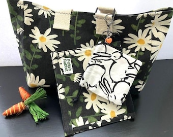 Bolso tote de algodón con estampado de margaritas, asa superior clásica, forrado, hecho a mano, MUESTRA DE DISEÑO