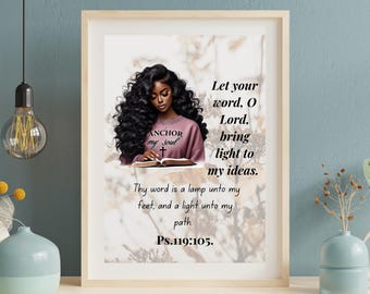 Psalm 119:105  Wall Art, Christian Woman Clipart Print,Christian Wall Art,Digital Psalm 119 105 Wall Art,Bible Quotes Print,Psalm 119 vs 105
