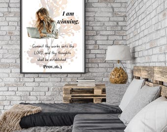 Spreuken 16:3 muurkunst, christelijke vrouw clipart print, christelijke muur kunst, digitale spreuken 16 3 muurkunst, bijbelcitaten print, spreuken 16 3