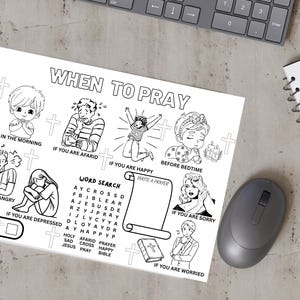 When To Pray Coloring Page, When To Pray Coloring Sheet Activity For Kids, Christian Coloring Activity, Sunday School Church Prayer Lesson