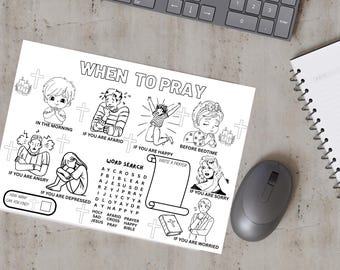 When To Pray Coloring Page, When To Pray Coloring Sheet Activity For Kids, Christian Coloring Activity, Sunday School Church Prayer Lesson