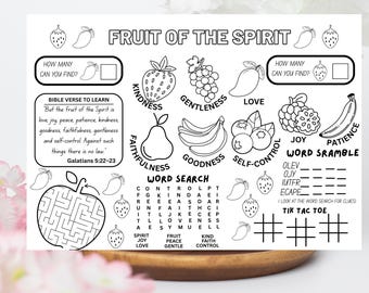Página para colorear cristiana del fruto del Espíritu para niños, página imprimible para colorear del fruto del Espíritu, actividad para colorear de una lección bíblica para niños