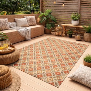 Boho Outdoor Pillow – Coral Geometric Ibiza Patio Cushion, Outdoor Throw Pillow image 7