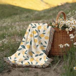 Fruit blanket, Lemon Picnic Blanket, Summer Tapestry or Woven Bespread 100% Cotton