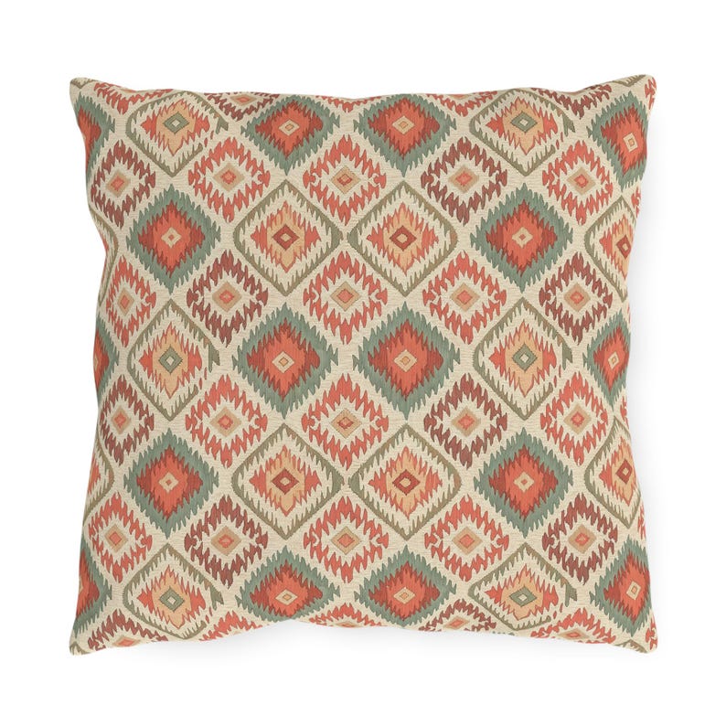 Boho Outdoor Pillow – Coral Geometric Ibiza Patio Cushion, Outdoor Throw Pillow image 8