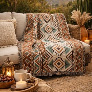 Boho gewebte Decke mexikanischen, südwestlichen Wandteppich, Boho Azteken Decke oder Tagesdecke 100% Baumwolle