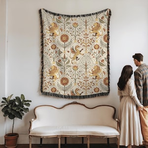 Middeleeuws tapijt, 100% katoenen geweven deken, middeleeuws decor, vintage muurkunst
