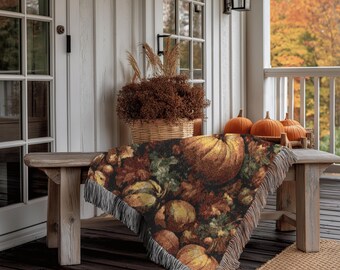 Herbst Floral Decke, Herbst Kürbis gewebte Decke, gemütliche Couch oder Leseecke Dekor