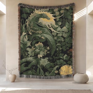 Dragon Blanket, Medieval Tapestry, Fantasy Throw or Woven Bedspread, Gothic Decor