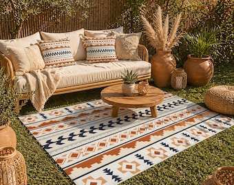 Boho Outdoor Rug Mexican , Aztec Southwestern Outdoor Mat, Bohemian Decor