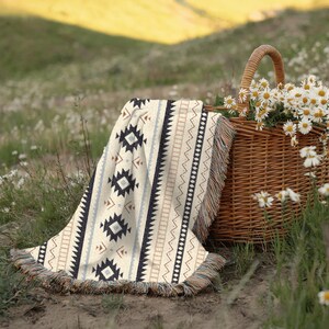 Mexican Woven Blanket, Southwestern Tapestry, Boho Throw Blanket or Bedspread 100% Cotton image 6