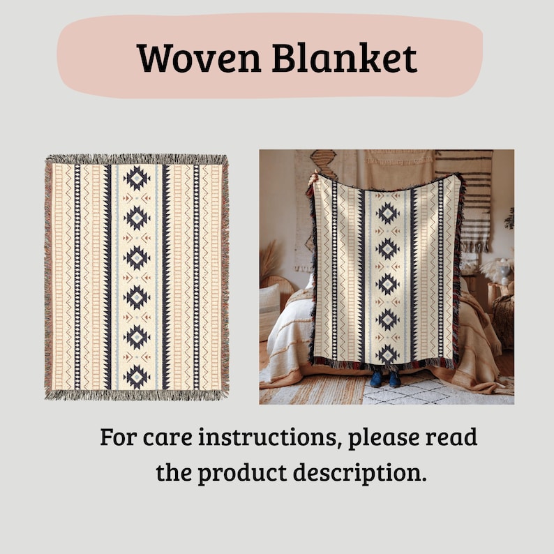 Mexican Woven Blanket, Southwestern Tapestry, Boho Throw Blanket or Bedspread 100% Cotton image 4