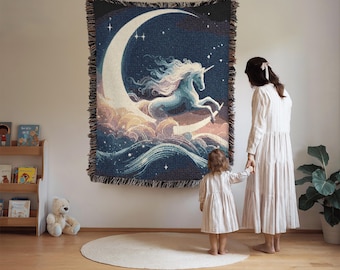 Tapeçaria de unicórnio para decoração de quarto infantil, tapeçaria medieval 100% algodão tecido.