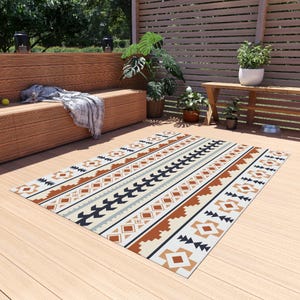Boho Outdoor Rug Mexican , Aztec Southwestern Outdoor Mat, Bohemian Decor image 5