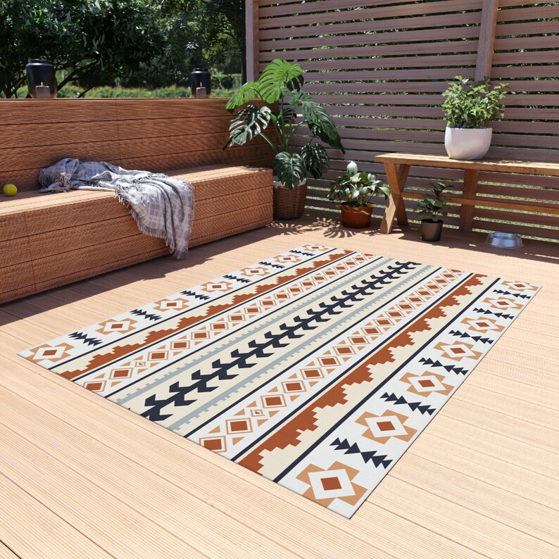 Boho Outdoor Rug Mexican , Aztec Southwestern Outdoor Mat, Bohemian Decor image 5
