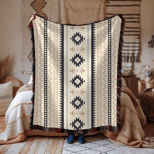 Mexican Woven Blanket, Southwestern Tapestry, Boho Throw Blanket or Bedspread 100% Cotton image 5